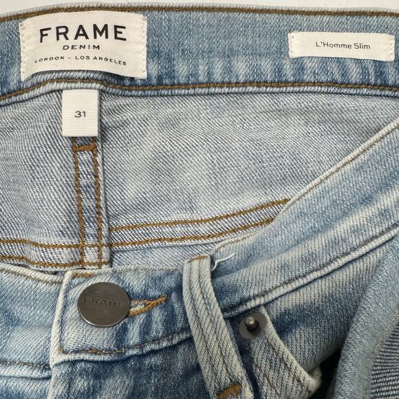 Frame Women's Blue London Los Angeles Denim Mid Rise L'Homme Slim Jeans Size 31 - Picture 9 of 11